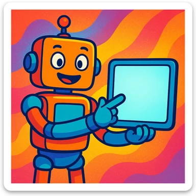 a robot presenting a screen, vibrant toon style sticker