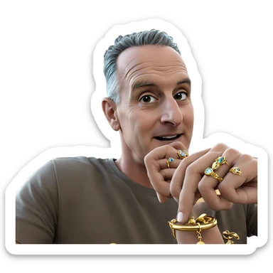 boy holding jewelry by tree sticker