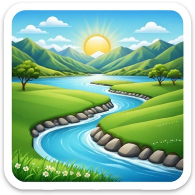 new zealand summer valley with a river and sunshine sticker