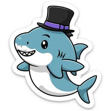 cartoon shark wearing a top hat sticker