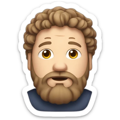 fat white man with curly long dark hair and a beard sticker