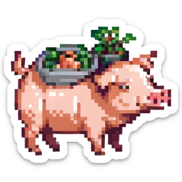 A pig carrying a shrimp sticker