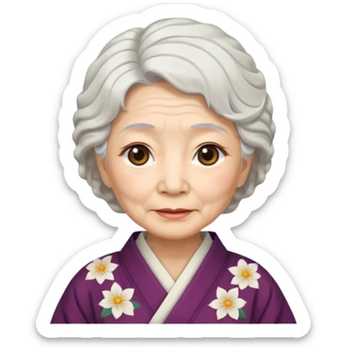 japanese culture old woman with white wavy hair and wrinkles sticker