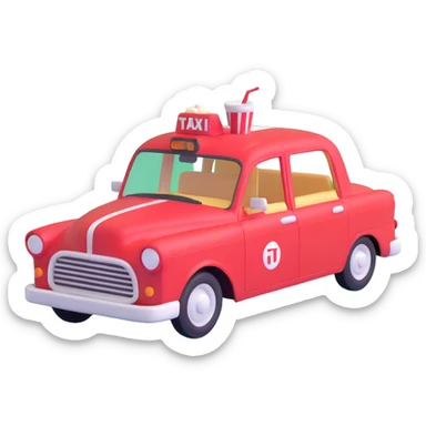 A red taxi cab with a soda fountain on top sticker