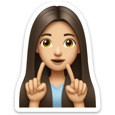 Brunette long straight hair girl, brown eyes, sending a kiss and doing heart hands  sticker