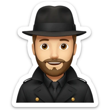 bearded man in black in black trenchcoat  sticker