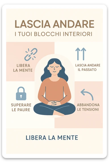 infografica stile post di instagram con titolo "Lascia andare i tuoi blocchi interiori" sticker