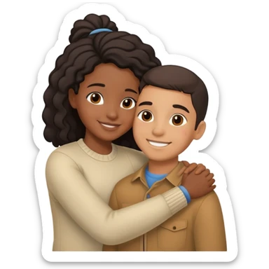 black girl and hispanic boyhugging couple sticker