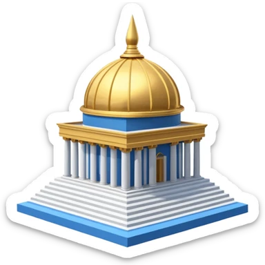 epstein island cubic temple with blue horizontal stipes on the side and a goldon dome on top sticker