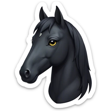 Cinematic Noble Black Horse Portrait Emoji, Poised and regal, with a strong, athletic build and a sleek, well-groomed jet-black fur, deep-set soulful dark eyes, Simplified yet sharp and sophisticated features, highly detailed, glowing with a soft, dignified glow, high shine, intelligent and commanding, stylized with an air of mysterious grace, focused and attentive, soft glowing outline, capturing the essence of a watchful and confident steed, so majestic it feels as though it could gallop out of the screen with effortless authority! sticker