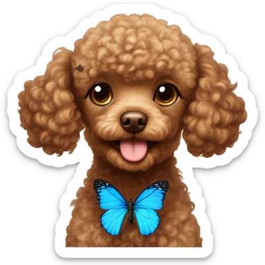 Brown Toy poodle with blue butterfly  sticker