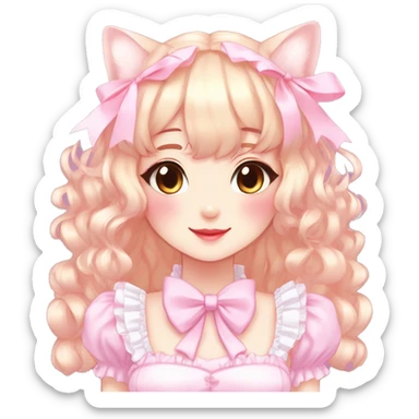 Shiny Blushing Cute Kawaii Beautiful Pastel Lolita Anime Catgirl Trending Style Cottagecore Pastelcore  sticker