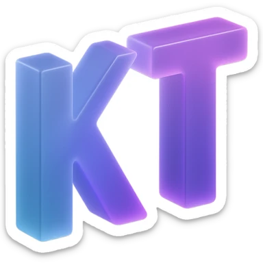 the letters KT with a fancy colorful gradient for the color with blue and purple sticker