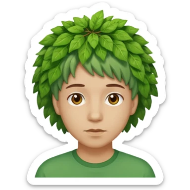 The Tree of Wisdom of The Wiggles with light skin, brown eyes, green leaves wig, green shirt sticker