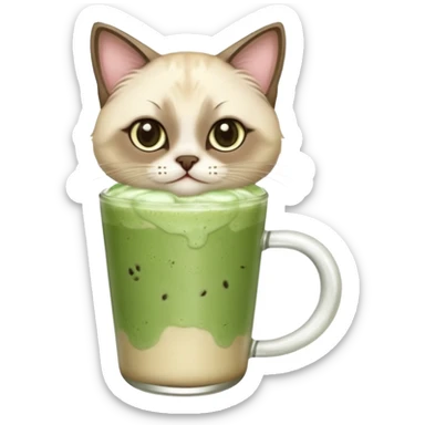 Siamese Cat holding in its paws an iced matcha latte sticker