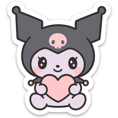 Kuromi character sitting cross-legged with a heart in her lap, kawaii style sticker