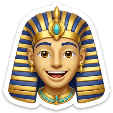 Discord emoji for "RA Silkroad", Ancient Egyptian theme, funny Pharaoh face laughing widely, cartoonish, colorful, shiny gold accents, small and clear, perfect for emoji use.
 sticker