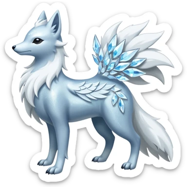 Shiny Silver-White Frosted Ice-Crystal Encrusted Regal Arctic Alolan-Ninetales-Latias-hybrid-creature (full body) sticker
