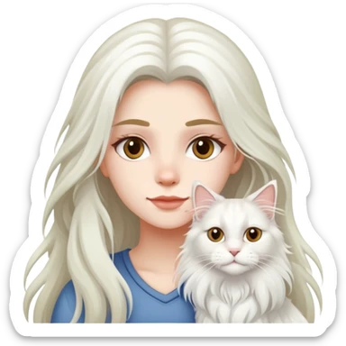 a  girl with long hair with a white Maine coon sticker