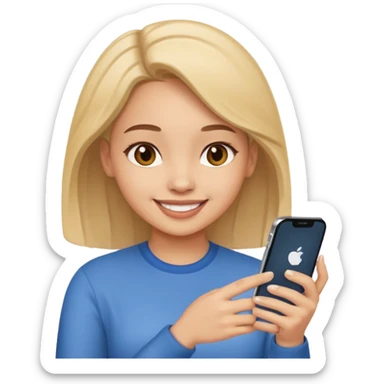 Girl scrolling on phone happy sticker