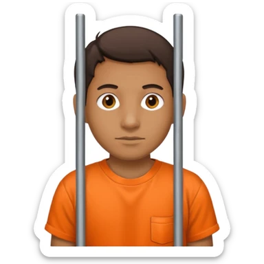 prisoner with orange shirt, metal bars in front of him and he holds the bars sticker