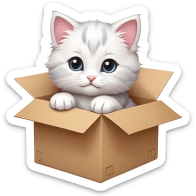  A very cute young kitten cat with one's head tilted to one side poked its paws out of the cardboard big box and placed them on top of it sticker