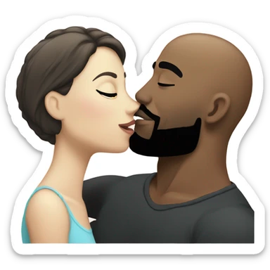 White brunette kissing muscular black bald man with beard sticker