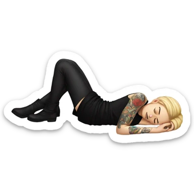White Girl with tattoos and black skirt asleep on floor sticker