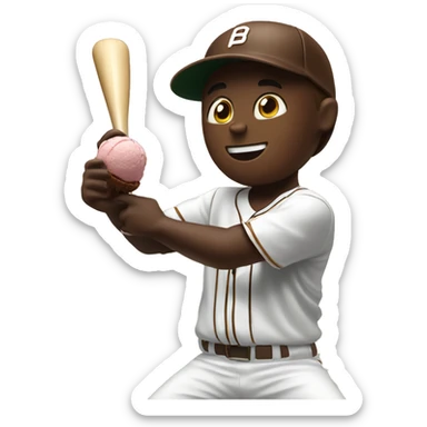Baseballer hitting chocolate icecream out of the park sticker