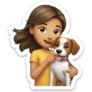 girl playing with a dog sticker