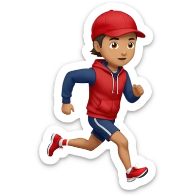 Man Wearing Navy Cap. Red hoodie. and running. sticker