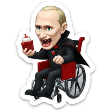 Vampire vladimir putin holding meat cube dressed as dracula wheelchair halloween mood sticker