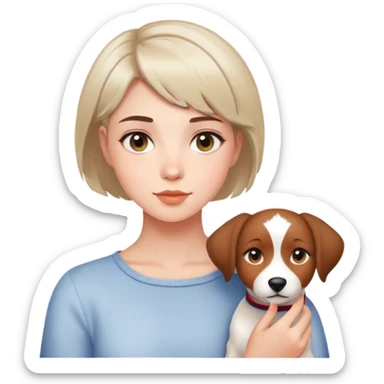 A handsome girl with short hair is holding a white Devon  sticker