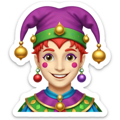Royal Jester – Smiling trickster with colorful hat and bells sticker