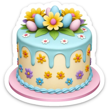 Easter cake with pastel icing and flowers sticker