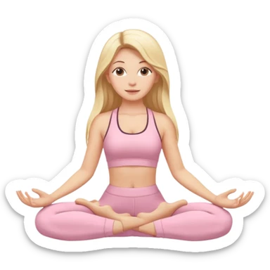 White girl with long blonde hair doing yoga light pink set sticker