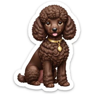 Cinematic Noble Chocolate Poodle Portrait Emoji, Poised and regal, with a refined, elegant build and a meticulously groomed, curly chocolate Fur, deep-set soulful brown eyes, Simplified yet sharp and sophisticated features, highly detailed, glowing with a soft, dignified glow, high shine, intelligent and graceful, stylized with an air of sophistication, focused and attentive, soft glowing outline, capturing the essence of a watchful and confident companion, so majestic it feels as though it could prance out of the screen with effortless authority! sticker