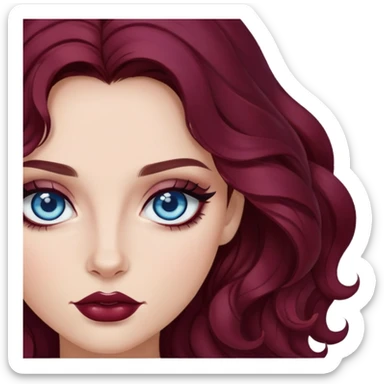 pretty long hair wavy dark wine red hair baddie with eyeliner and blue eyes sticker