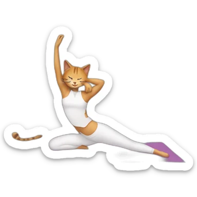 Cartoon art, stretching, cat, yoga sticker