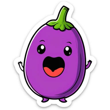 playful face eating an aubergine (eggplant) sticker