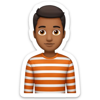 brown man wearing burnt orange and white vertically striped shirt and black jeans sticker