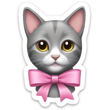 Gray cat with pink bow sticker