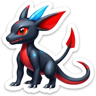 Cute Shiny Guilmon-Salandit-Umbreon-Fakémon-hybrid-creature (full body)  sticker