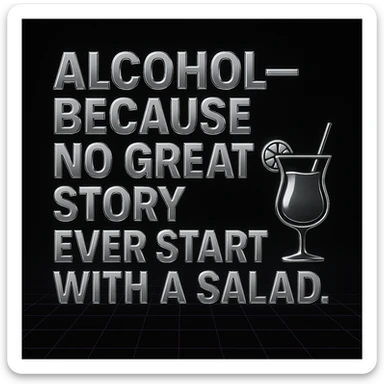 Simplify the vaporwave card: use a minimal neon grid background, one drink icon, and bold chrome text for the quote. Remove extra graphics and keep the color palette clean and limited. sticker