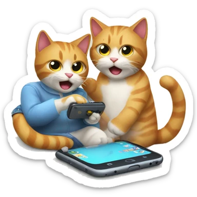 cat playing game on a phone with his brother sticker