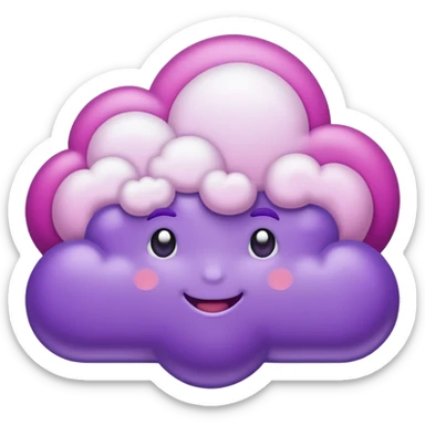 I want a purple cloud that's not like this one ☁️ but has a realistic shape without changing its appearance. The cloud should have a slightly white shaded part and should be starry but still purple/pink. sticker