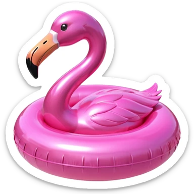 3D render of Pool Flamingo made of shiny inflatable vinyl, visible seam lines, air valve, highly reflective plastic texture, pool toy aesthetic, Apple emoji style, isolated on white background --v 6.0 sticker