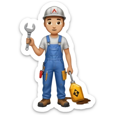 Mechanic + wrench + oil stain,Repair Crew. sticker