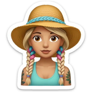 color braided girl with hat and tattooed sticker