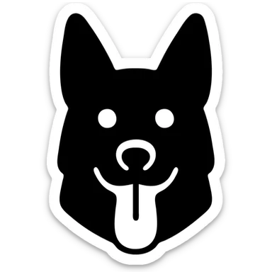 minimal flat icon style dark German Shepherd dog with its tongue hanging out long sticker